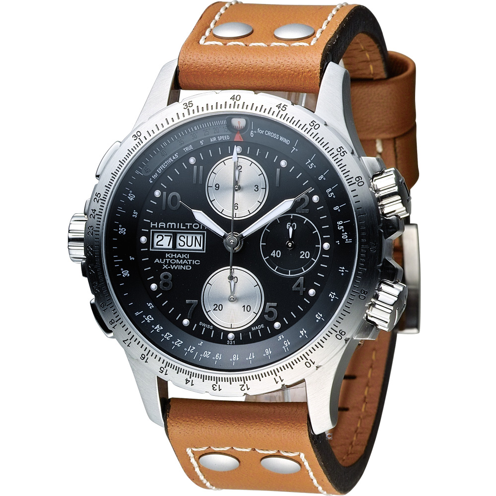 Hamilton 漢米爾頓 ID4 星際重生 卡其御風者時尚計時腕錶-皮/44mm