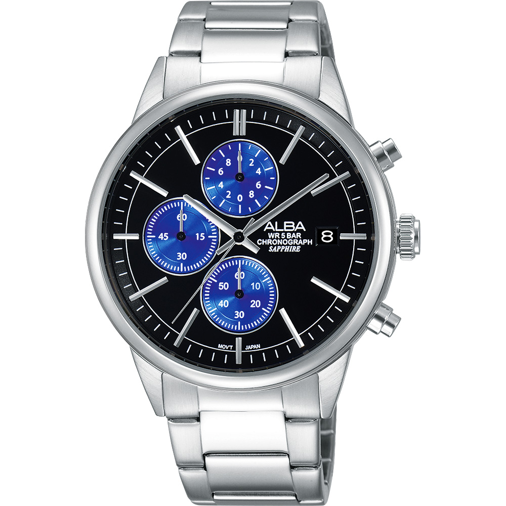ALBA Prestige 街頭酷流行計時腕錶(AM3333X1)-黑x藍圈/40mm