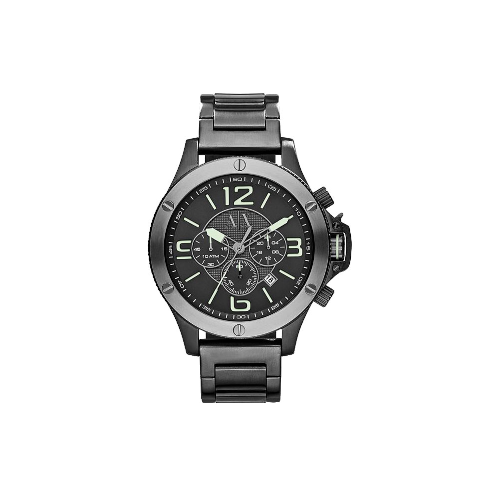 A│X Armani Exchange 重裝軍式風格計時腕錶-鐵灰/48mm