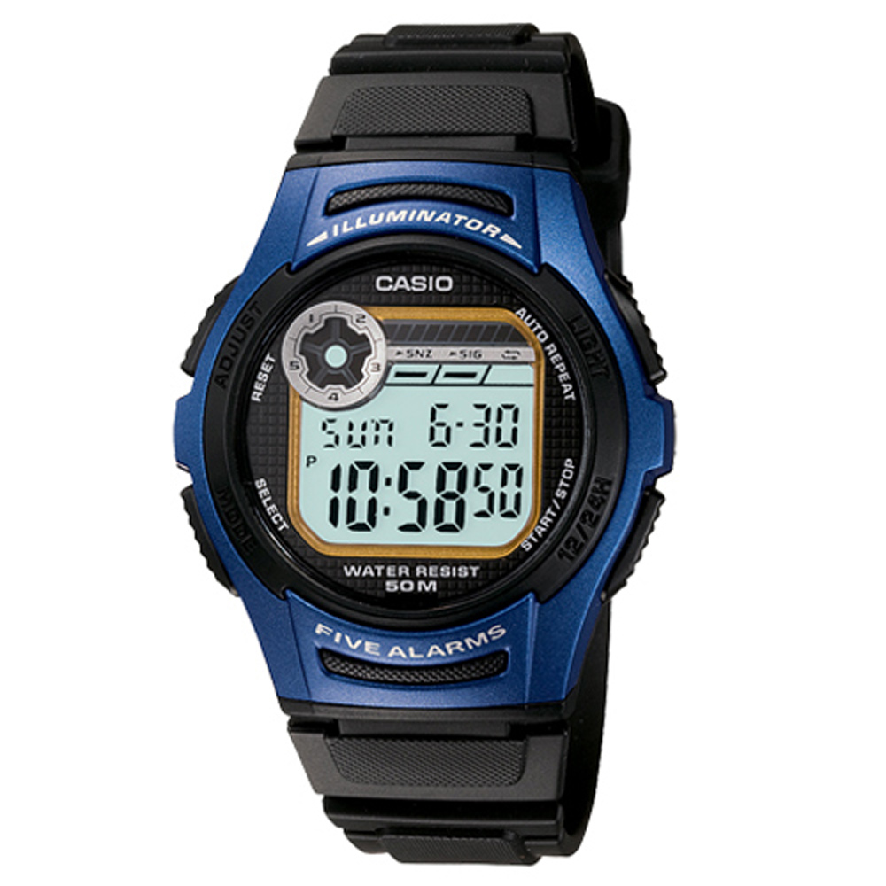 CASIO 元氣小子休閒數字錶(W-213-2A)-藍框
