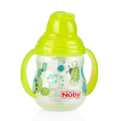 Nuby 卡拉雙耳彈跳吸管杯(360度吸管)270ml(幾何款)-綠(12m+)