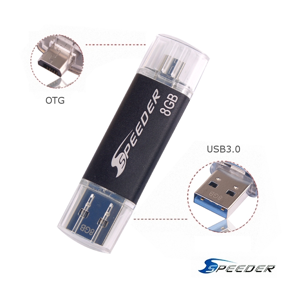 【速得Speeder】OTG雙頭隨身碟micro/USB3.0黑(8GB)