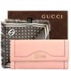 GUCCI 粉膚色真皮壓紋三摺長夾+灰色圓點時尚造型絲巾 product thumbnail 1