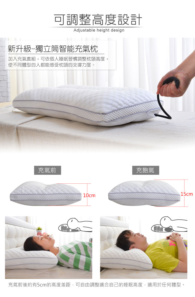LooCa 調節式智能乳膠獨立筒枕 2入