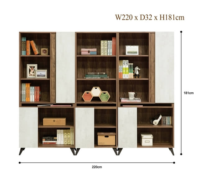 日本直人木業-TINO清水模風格220CM書櫃(220x32x181cm)