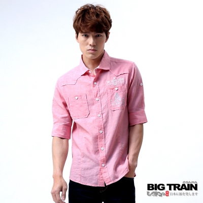 BIG TRAIN 棉麻素色襯衫-男-粉紅