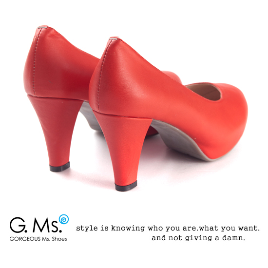 G.Ms.推薦通勤鞋‧靜音鞋跟真皮厚底粗跟包鞋‧顯白紅