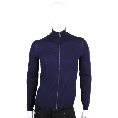 PRADA 藍色羊毛拉鍊針織外套(男款/100%LANA)