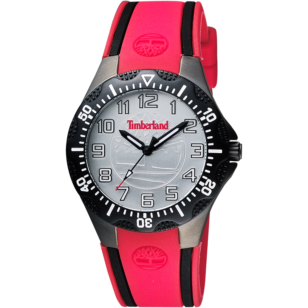 Timberland 潮流美式時尚腕錶-銀x紅/38mm