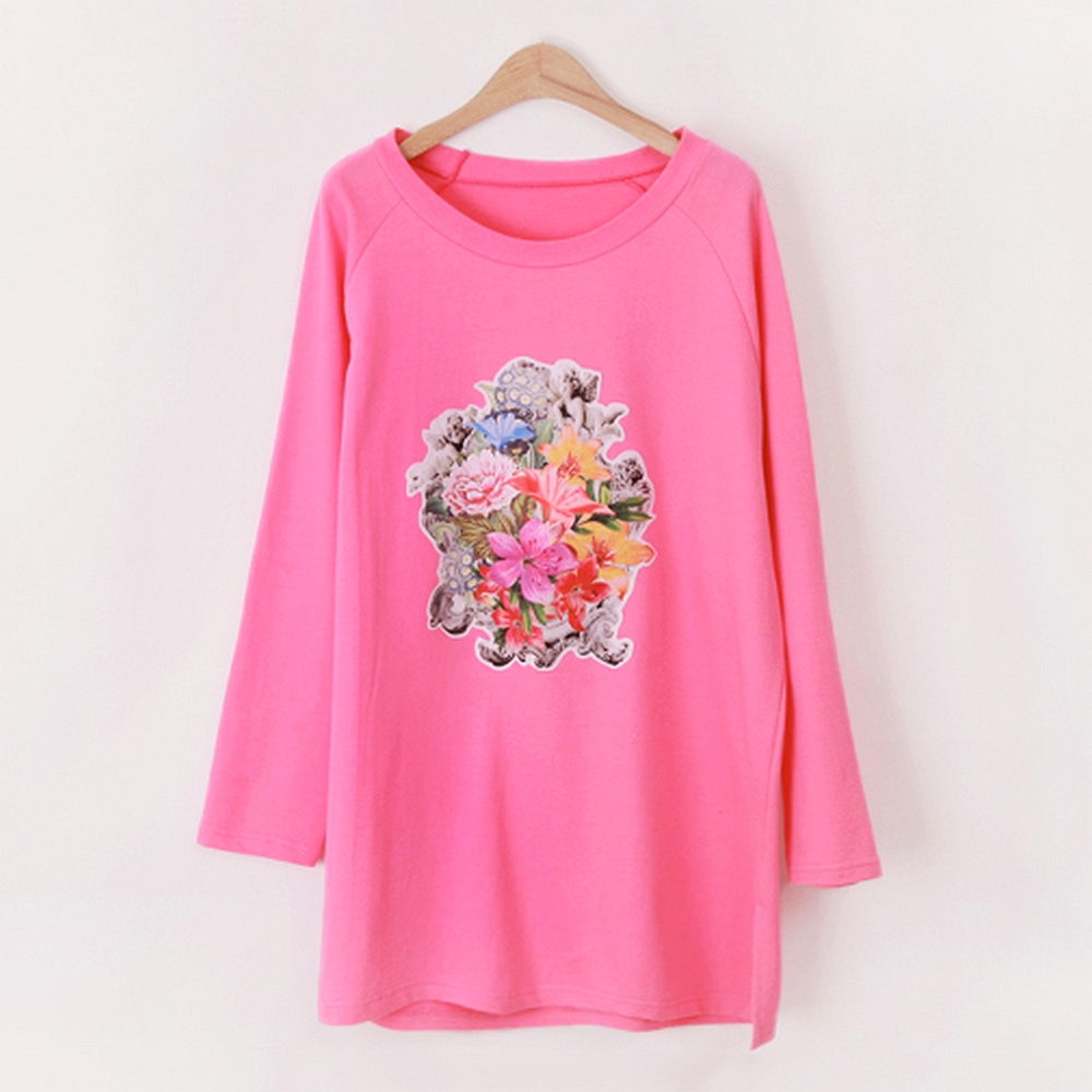 花卉印花棉質長版T恤(粉紅色)Love20 首爾館