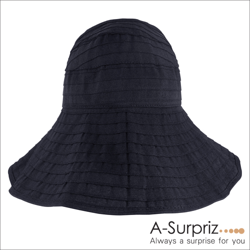 A-Surpriz 空頂可收捲遮陽帽(黑)附防風繩