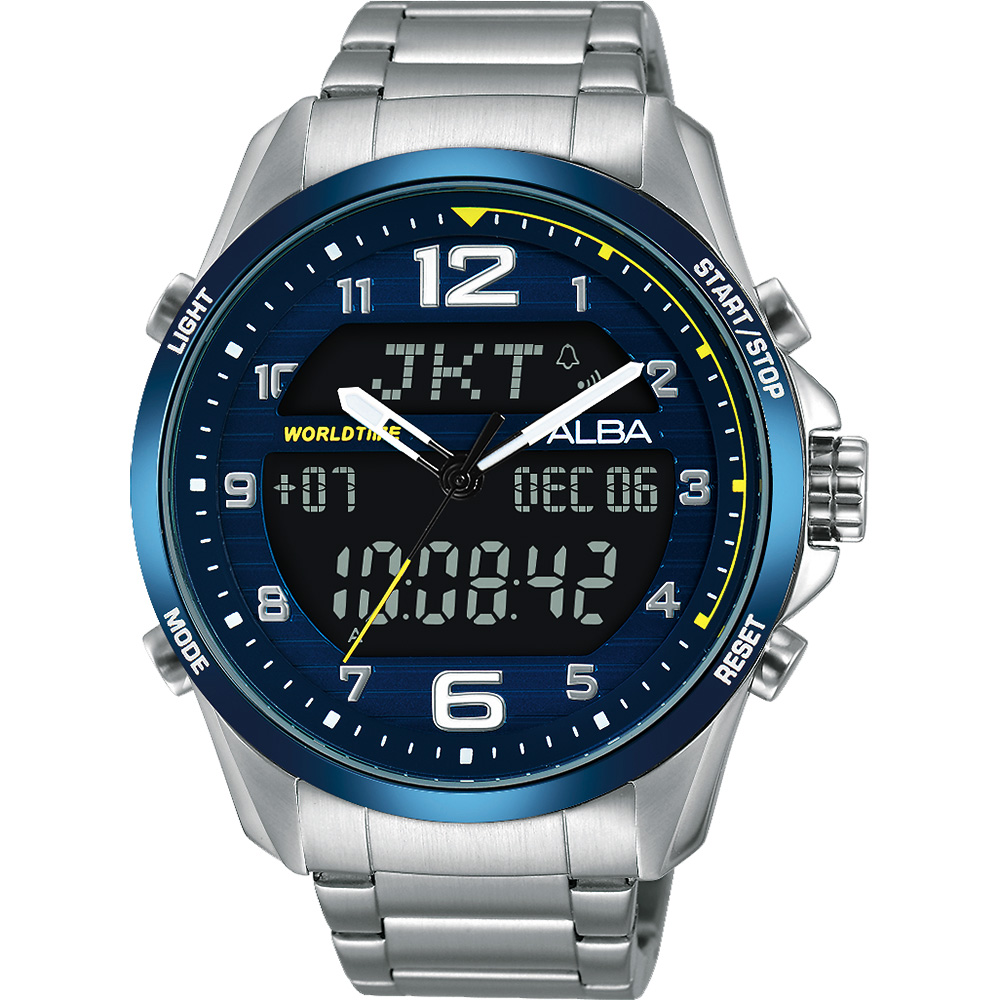 ALBA 雅柏 W兩個世界雙顯限量腕錶(AZ4025X1)-藍/44mm