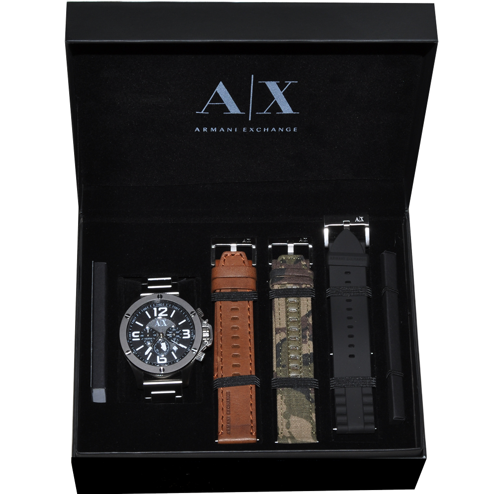 A│X Armani Exchange 重裝軍式風格計時套錶組-黑/48mm