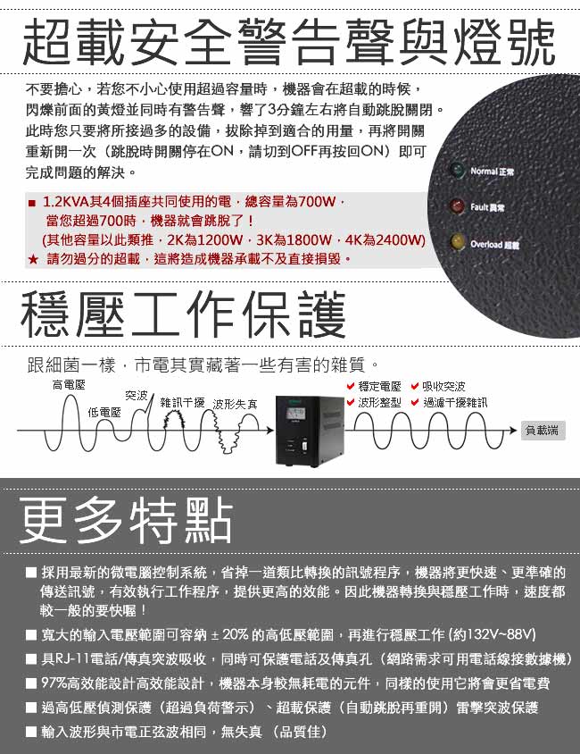 飛碟AVR-1.2KVA全電子式穩壓器 ( 七段)