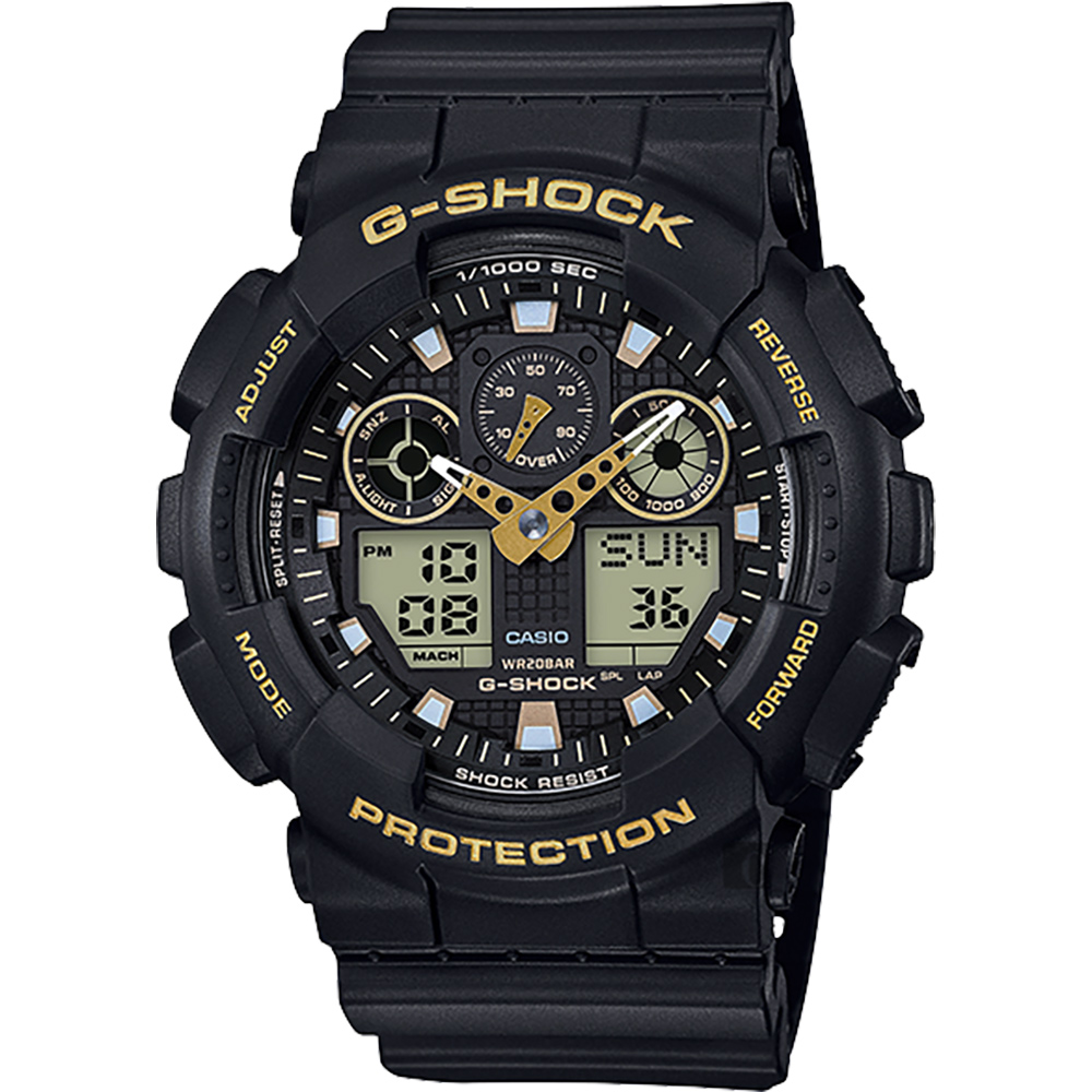 CASIO 卡西歐 G-SHOCK 賽車運動雙顯手錶-金x黑/55mm