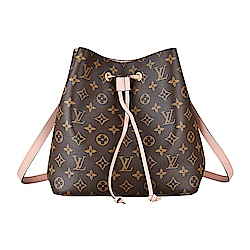 LV M44022 經典Monogram花紋NeoNoe系列牛皮鑲飾束口斜背水桶包(淡粉)