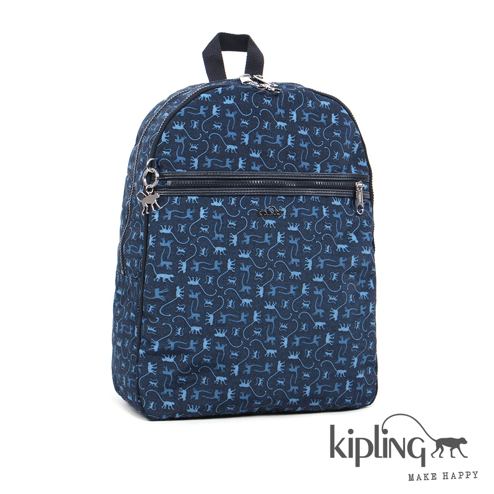 Kipling 後背包 經典猴紋藍色印花