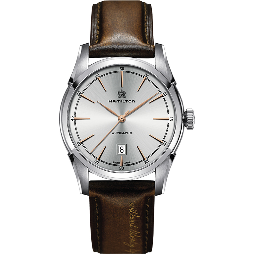 Hamilton CLASSIC 紳士大三針機械腕錶-銀x棕/42mm
