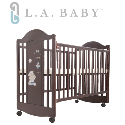 ( 美國 L.A. Baby) 達拉斯嬰兒床/搖擺中床/童床/原木床(深咖啡色)