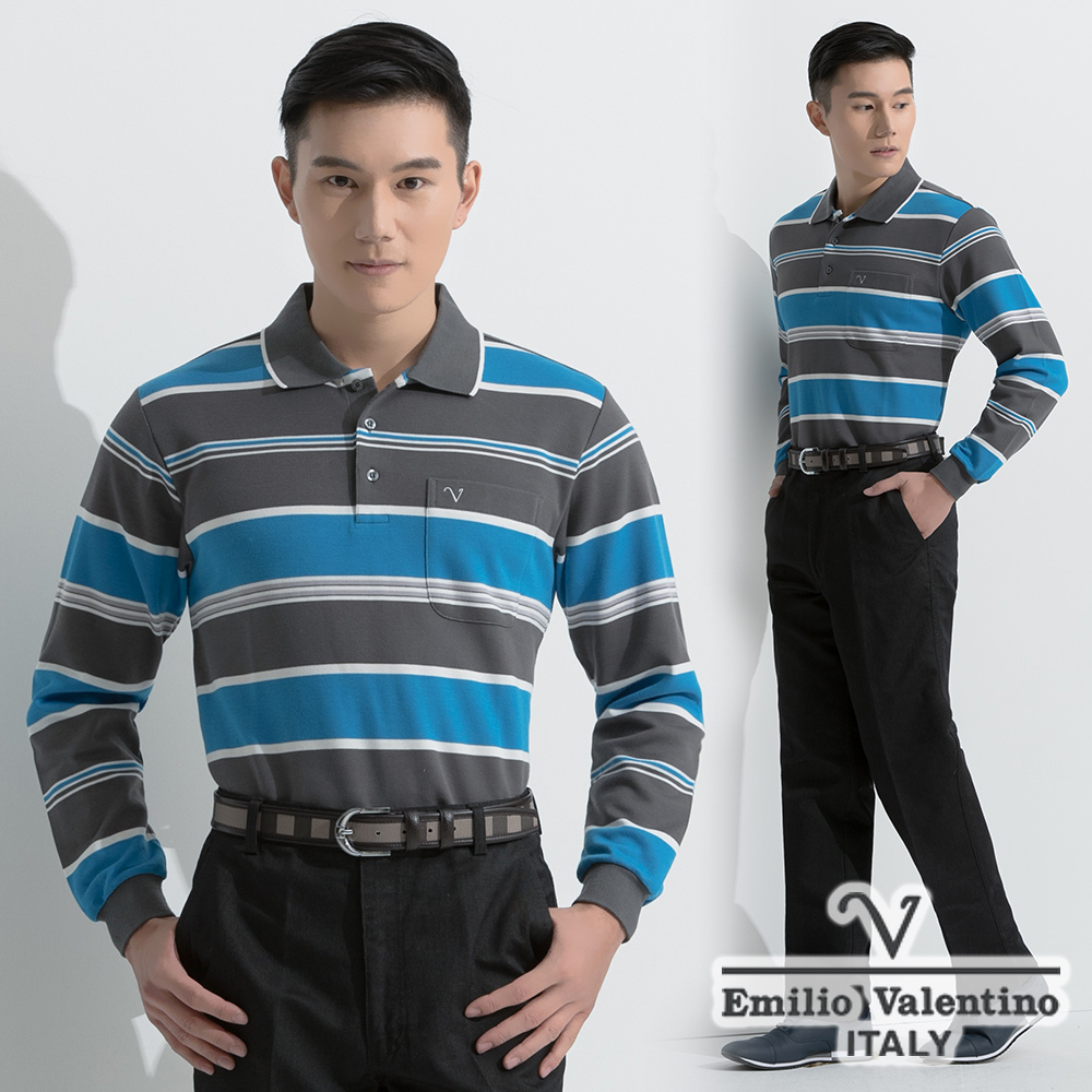 Emilio Valentino 清新橫紋休閒POLO衫_灰色(21-5V7851)