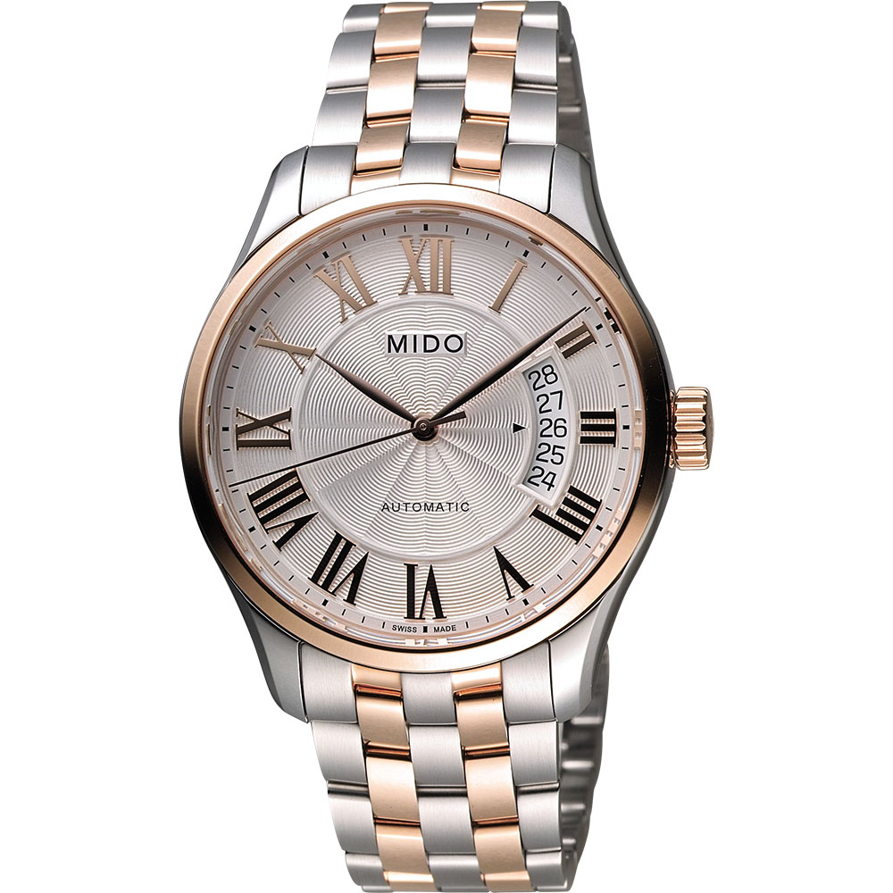 MIDO 美度 官方授權 Belluna II Gent 羅馬機械腕錶-銀x雙色版/40mm M0244072203300