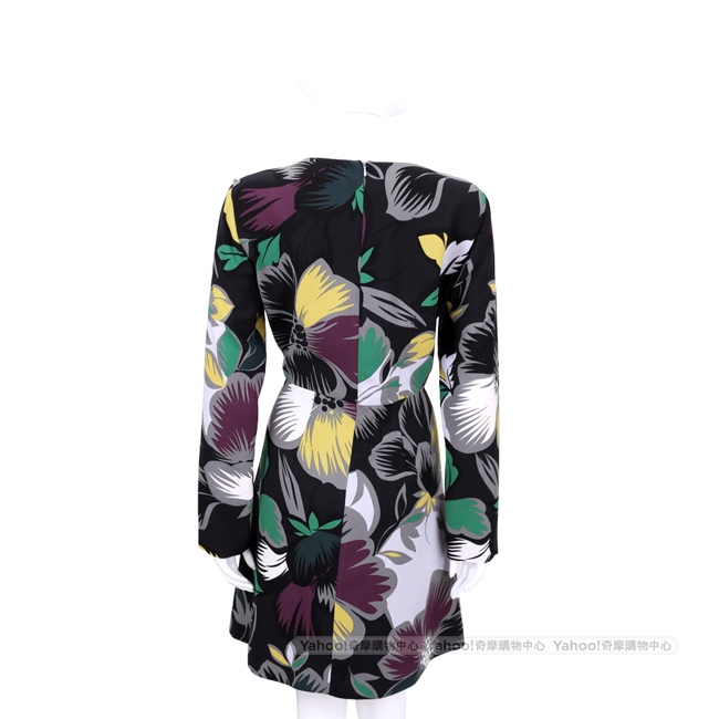 Max Mara-SPORTMAX 黑彩色印花圖騰長袖洋裝