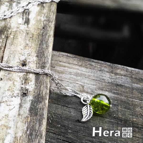 Hera925純銀手作天然橄欖石羽毛項鍊/鎖骨鍊