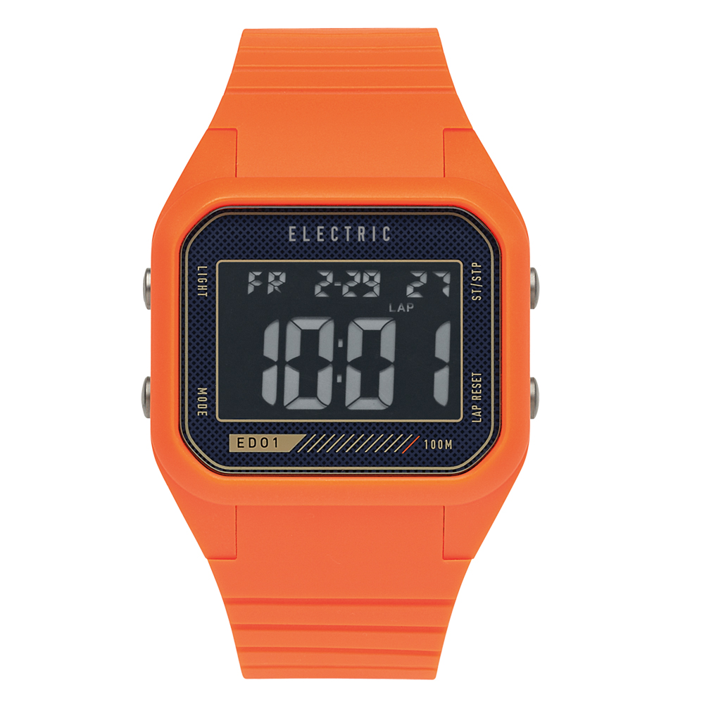 ELECTRIC ED01系列-潮流輕薄兩地時區電子錶-橘/40mm