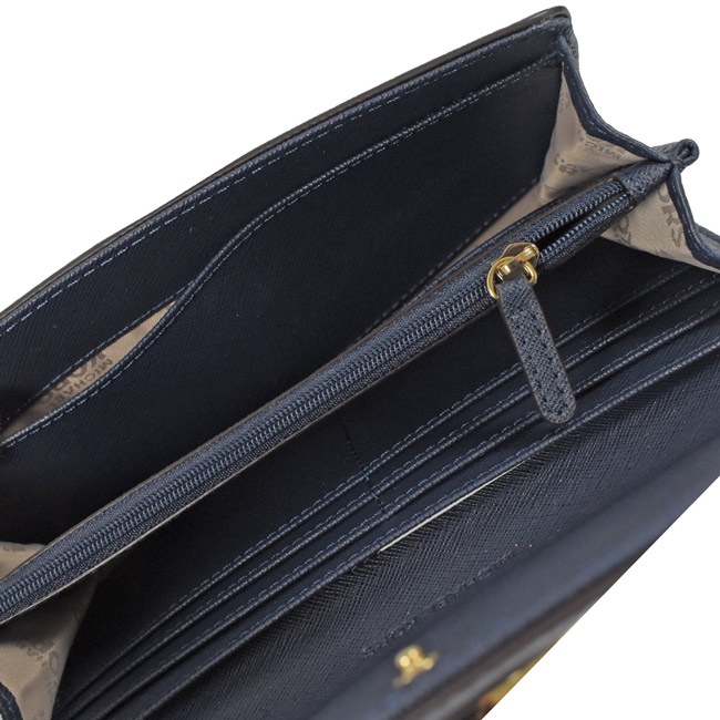 MICHAEL KORS FULTON 金屬MK字樣牛皮扣式長夾(海軍藍)