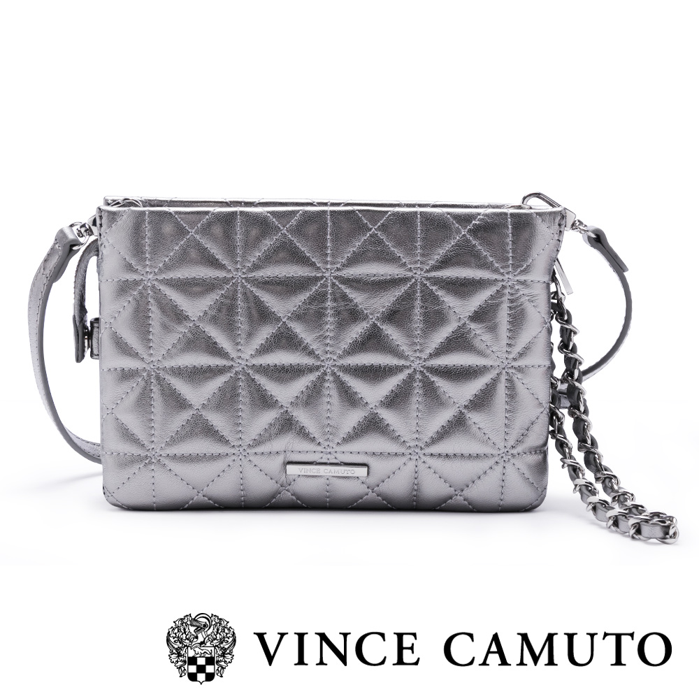 Vince Camuto 幾何菱格金屬鍊肩背包-銀色