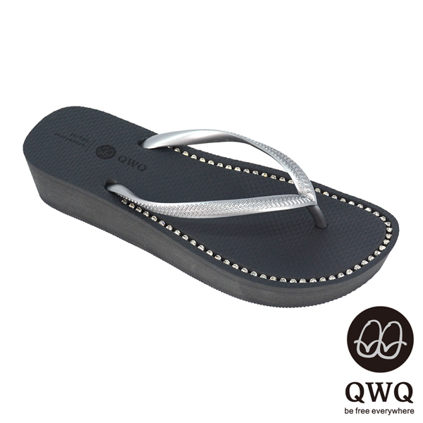 QWQ夾拖的創意(女) - 慛燦面鑽 3cm夾腳拖鞋 - 尊榮黑
