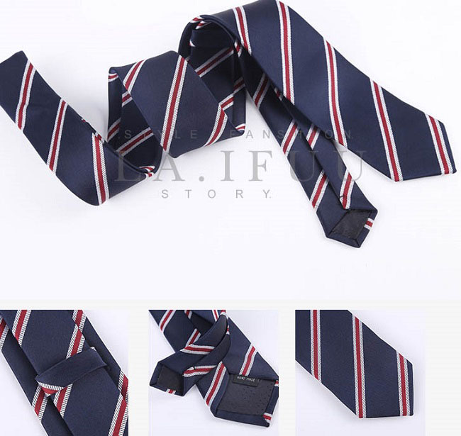 拉福 領帶窄版領帶6cm拉鍊領帶(藍紅紋)
