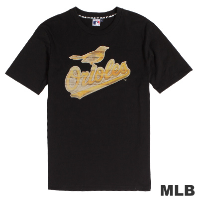 MLB-巴爾的摩金鶯隊木紋效果印花T恤-黑(男)