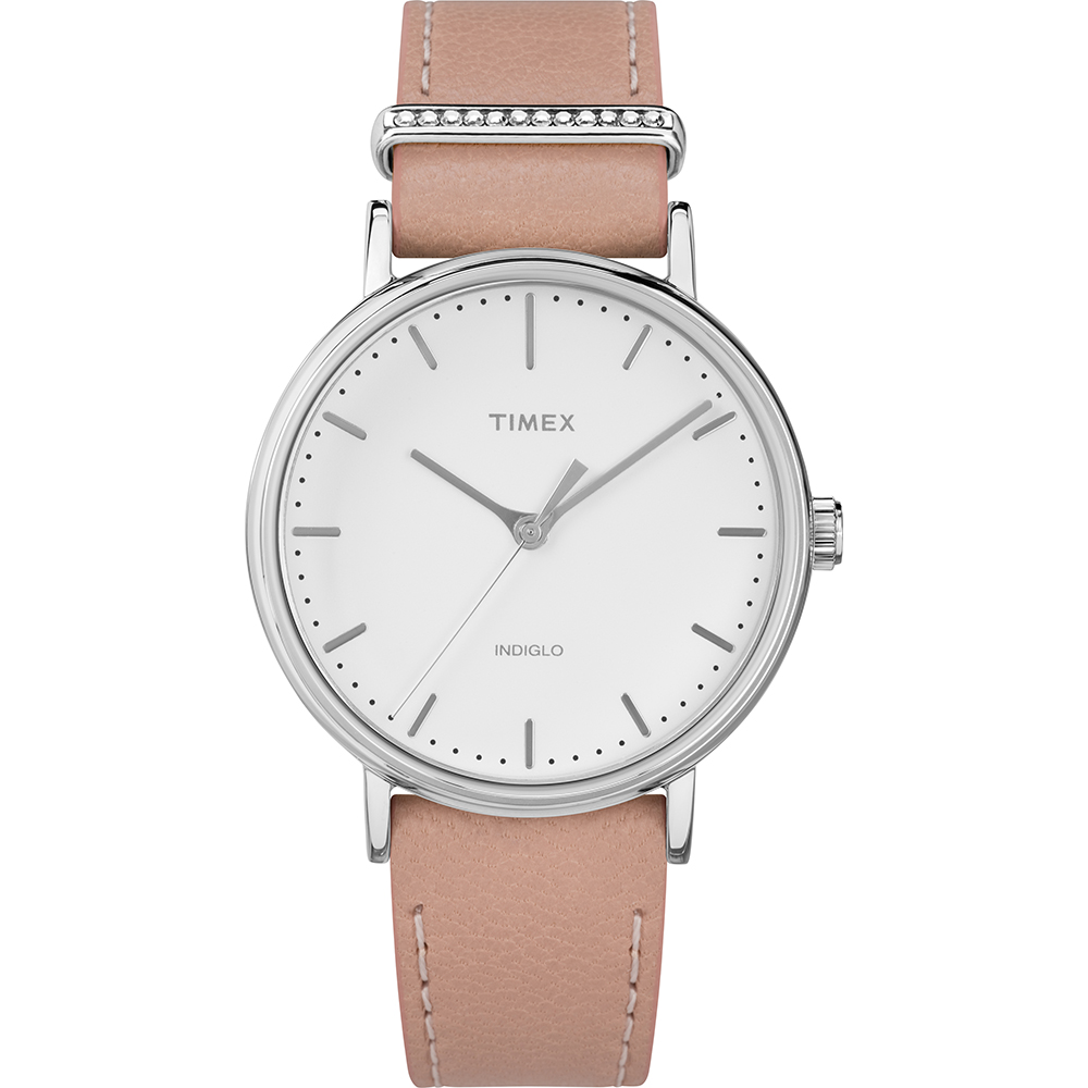 TIMEX 天美時 週末Fairfield系列 晶鑽時尚優雅手錶 白x粉紅/37mm