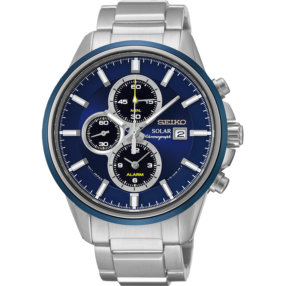 SEIKO SPIRIT 太陽能鬧鈴兩地時間計時腕錶(SSC253P1)-藍x銀/42mm