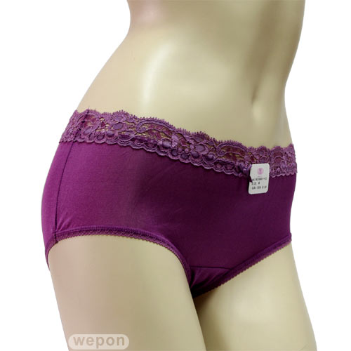 三角內褲 100%蠶絲法式蕾絲中腰內褲M-XL(紫) Seraphic