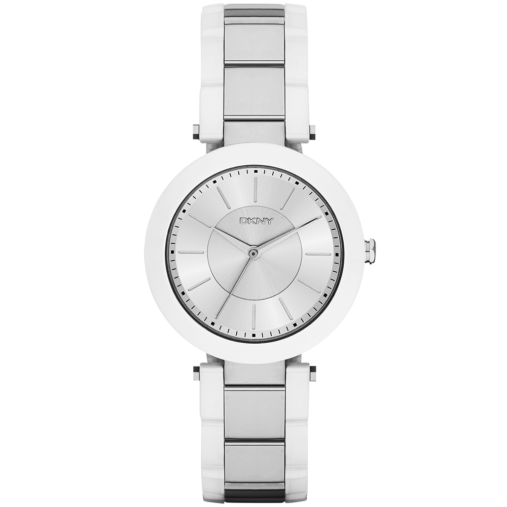 DKNY Stanhope 名模風采陶瓷時尚腕錶-銀x白/36mm