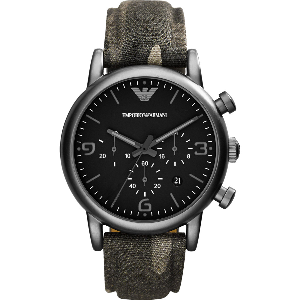 ARMANI Classic 軍式風格計時腕錶-黑x迷彩綠/41mm
