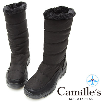 Camille’s 韓國空運-正韓製-2WAY絨毛車線太空中筒雪靴-黑色