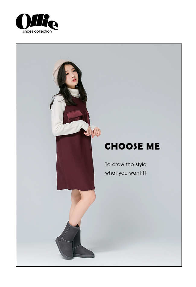 Ollie韓國空運-正韓製經典款布標增高中筒雪靴-灰