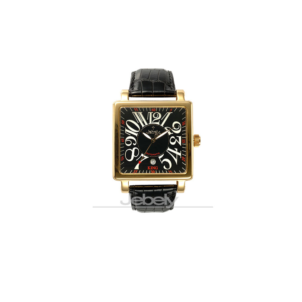 Jebely 萊茵河之戀系列 金色年華方框造型錶-貴族黑/38mm