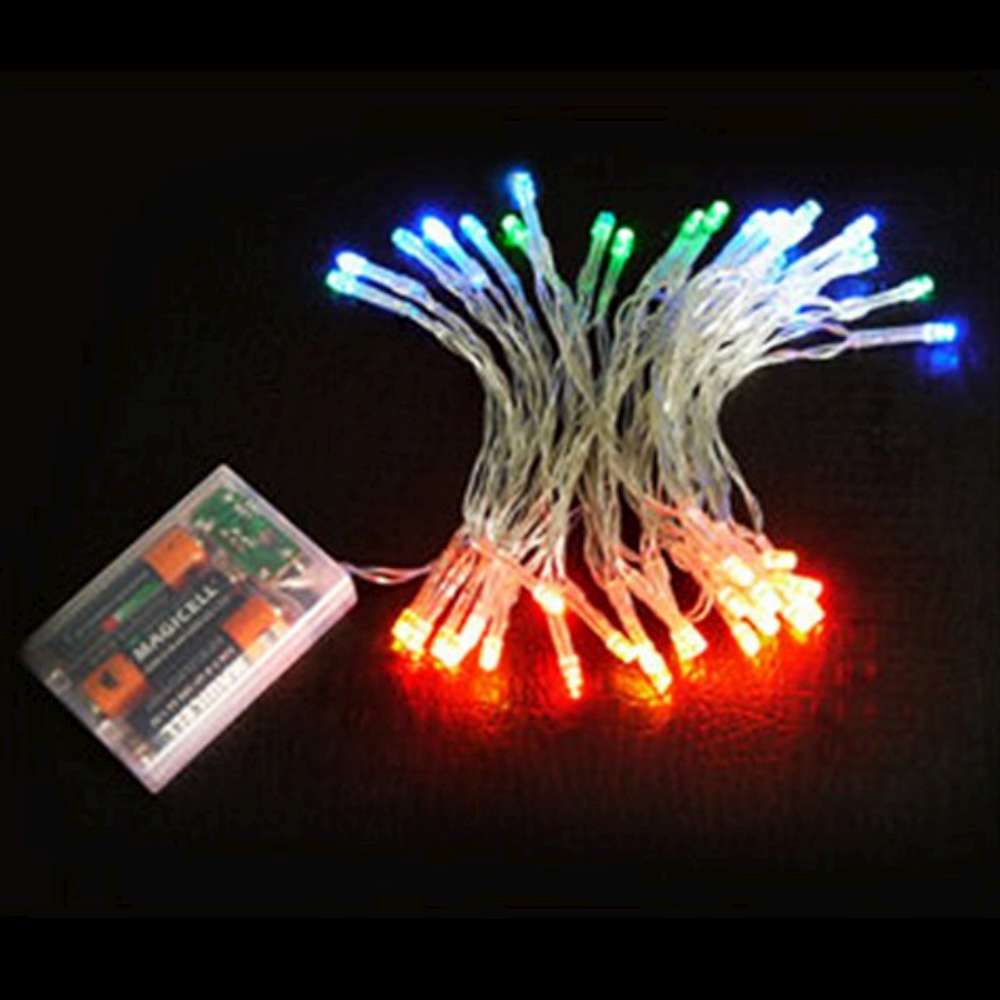 摩達客 聖誕燈LED燈串50燈電池燈(四彩色光/透明線)(高亮度又環保)