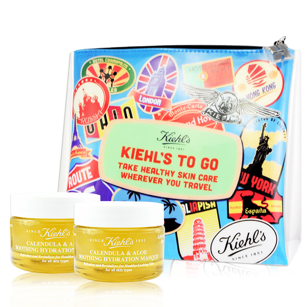 KIEHLS契爾氏 金盞花蘆薈精華保濕凍膜14mlx2入+世界旅行袋