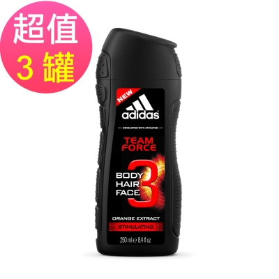 adidas愛迪達 男用三效潔顏洗髮沐浴露(典藏魅力)x3罐(400ml/罐)