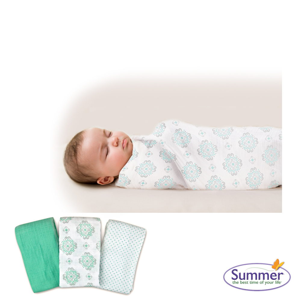 美國 Summer Infant 輕量細棉紗布寶寶毯3入組 - 翡翠綠