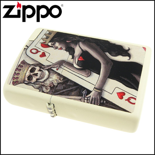 ZIPPO 美系~Skull King Queen Beauty-撲克骷髏國王與皇后設計