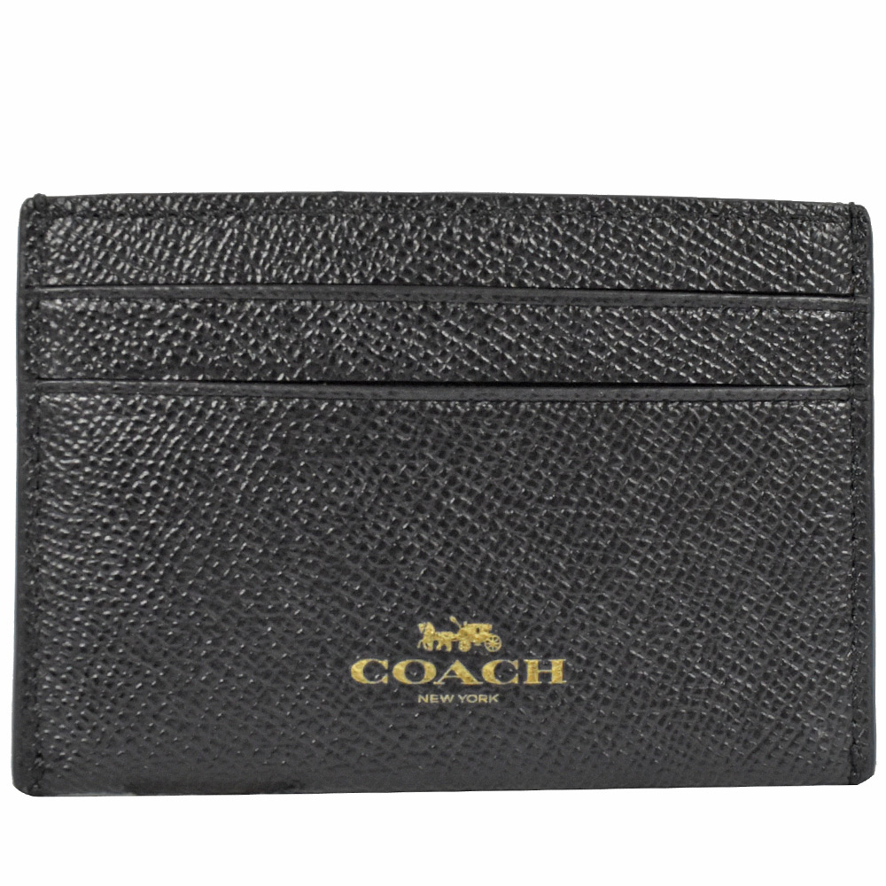 COACH 燙印logo防刮牛皮簡易卡片夾(黑)