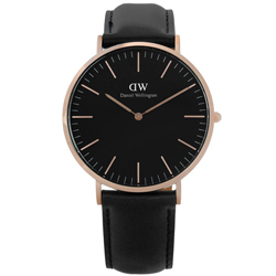 DW Daniel Wellington Classic旗艦真皮手錶-黑x玫瑰金/40mm