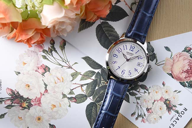 ORIENT 東方錶 ELEGANT系列 機械女錶-白x藍色錶帶/35.5mm