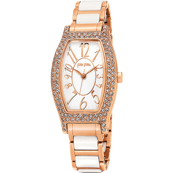 Folli Follie Ceramic華麗晶鑽陶瓷女錶-白x玫瑰金框/24mm